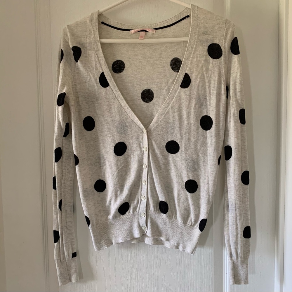 Victoria’s Secret black polka dot gray v neck button front sweater